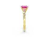 Yellow gold Round Cut Pink Sapphire Cluster Side Stone Solitaire Ring with Prong Setting_50