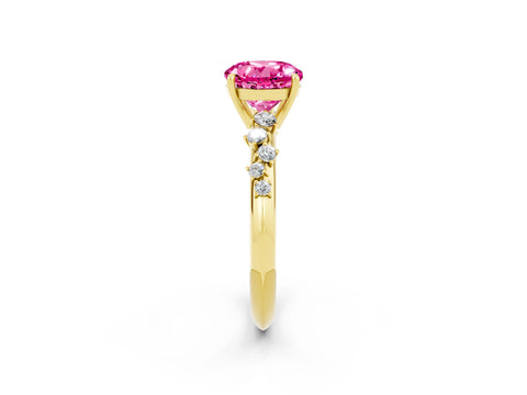 Yellow gold Round Cut Pink Sapphire Cluster Side Stone Solitaire Ring with Prong Setting_50