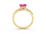 Yellow gold Round Cut Pink Sapphire Cluster Side Stone Solitaire Ring with Prong Setting_51