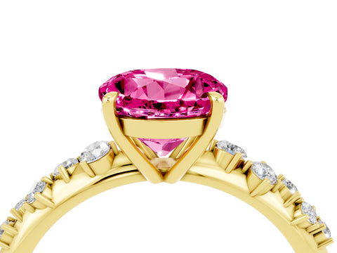 Yellow gold Round Cut Pink Sapphire Cluster Side Stone Solitaire Ring with Prong Setting_52