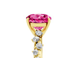 Yellow gold Round Cut Pink Sapphire Cluster Side Stone Solitaire Ring with Prong Setting_53