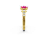 Yellow gold Round Cut Pink Sapphire Engagement Ring with Milgrain Channel Set Band and Prong Setting_26