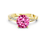 Yellow gold Round Cut Pink Sapphire Engagement Ring with Side Stone Accents and Four-Prong Setting_51