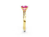 Yellow gold Round Cut Pink Sapphire Engagement Ring with Side Stone Accents and Four-Prong Setting_53