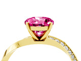 Yellow gold Round Cut Pink Sapphire Engagement Ring with Side Stone Accents and Four-Prong Setting_55