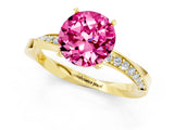 Yellow gold Round Cut Pink Sapphire Engagement Ring with Side Stone Accents and Four-Prong Setting_61