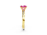 Yellow gold Round Cut Pink Sapphire Engagement Ring with Side Stone Accents and Four-Prong Setting_62