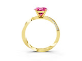 Yellow gold Round Cut Pink Sapphire Engagement Ring with Side Stone Accents and Four-Prong Setting_63