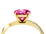 Yellow gold Round Cut Pink Sapphire Engagement Ring with Side Stone Accents and Four-Prong Setting_64