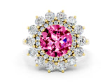 Yellow gold Round Cut Pink Sapphire Floral Double Halo Engagement Ring with Prong Setting_72