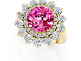 Yellow gold Round Cut Pink Sapphire Floral Double Halo Engagement Ring with Prong Setting_73