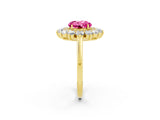 Yellow gold Round Cut Pink Sapphire Floral Double Halo Engagement Ring with Prong Setting_74