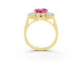 Yellow gold Round Cut Pink Sapphire Floral Double Halo Engagement Ring with Prong Setting_75