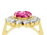 Yellow gold Round Cut Pink Sapphire Floral Double Halo Engagement Ring with Prong Setting_76
