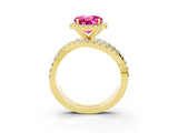 Yellow gold Round Cut Pink Sapphire Halo Ring with Round Split Shank and Prong Setting_51