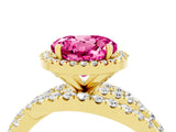 Yellow gold Round Cut Pink Sapphire Halo Ring with Round Split Shank and Prong Setting_52
