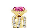 Yellow gold Round Cut Pink Sapphire Halo Ring with Round Split Shank and Prong Setting_53