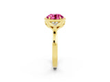 Yellow gold Round Cut Pink Sapphire Halo Ring with Tapered Band and Four-Prong Setting_2