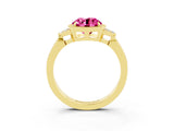 Yellow gold Round Cut Pink Sapphire Halo Ring with Tapered Band and Four-Prong Setting_3