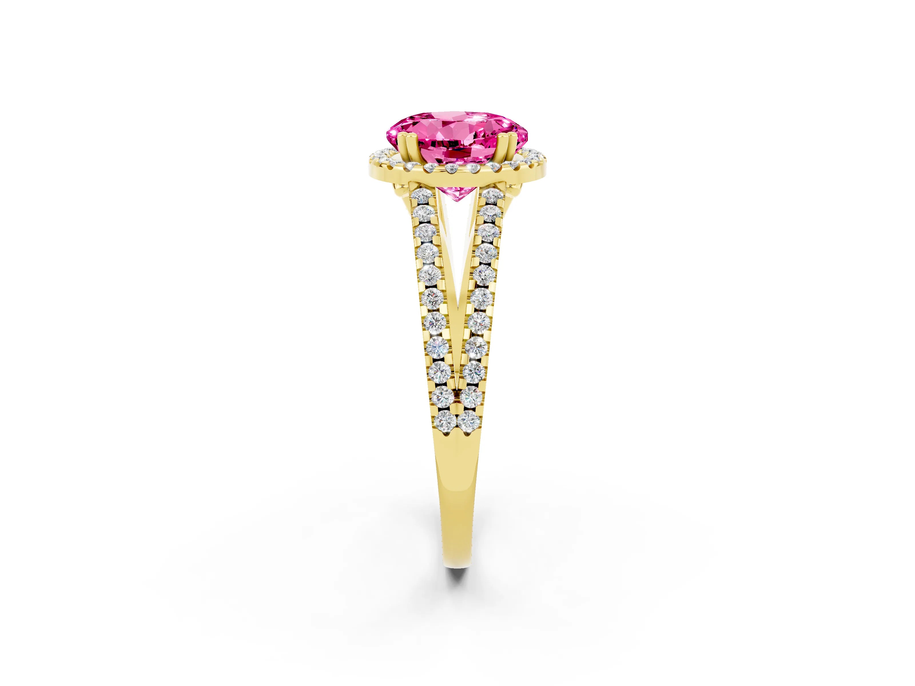 Yellow gold Round Cut Pink Sapphire Halo Split Shank Engagement Ring_14