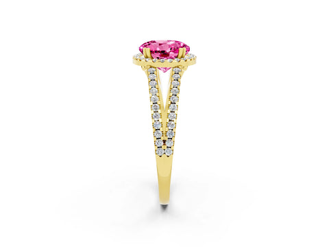 Yellow gold Round Cut Pink Sapphire Halo Split Shank Engagement Ring_14