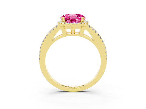 Yellow gold Round Cut Pink Sapphire Halo Split Shank Engagement Ring_15