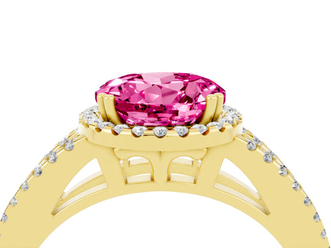 Yellow gold Round Cut Pink Sapphire Halo Split Shank Engagement Ring_16