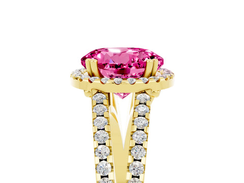 Yellow gold Round Cut Pink Sapphire Halo Split Shank Engagement Ring_17