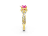 Yellow gold Round Cut Pink Sapphire  Halo Twist Band Solitaire Prong Setting Ring_26