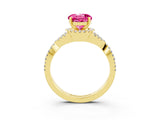 Yellow gold Round Cut Pink Sapphire  Halo Twist Band Solitaire Prong Setting Ring_27