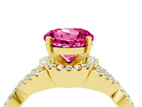Yellow gold Round Cut Pink Sapphire  Halo Twist Band Solitaire Prong Setting Ring_28