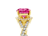 Yellow gold Round Cut Pink Sapphire  Halo Twist Band Solitaire Prong Setting Ring_29