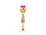 Yellow gold Round Cut Pink Sapphire  Halo Twist Band Solitaire Prong Setting Ring_44