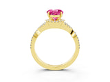 Yellow gold Round Cut Pink Sapphire  Halo Twist Band Solitaire Prong Setting Ring_45