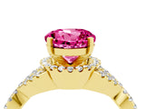 Yellow gold Round Cut Pink Sapphire  Halo Twist Band Solitaire Prong Setting Ring_46