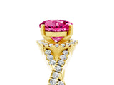 Yellow gold Round Cut Pink Sapphire  Halo Twist Band Solitaire Prong Setting Ring_47