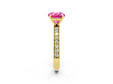 Yellow gold Round Cut Pink Sapphire Milgrain Pavé Engagement Ring with Four-Prong Setting_26