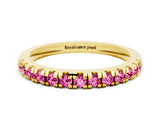 Yellow gold Round Cut Pink Sapphire Pavé Set Thin Band