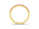 Yellow gold Round Cut Pink Sapphire Pavé Set Thin Band_3