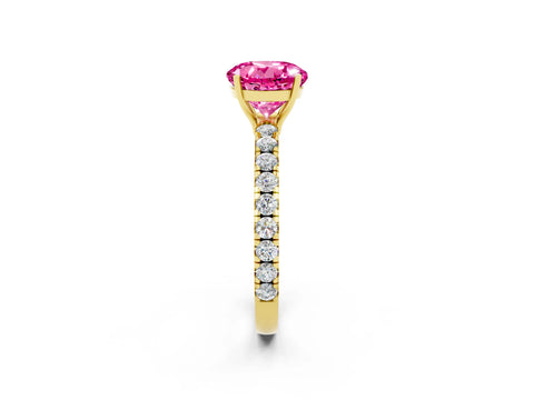 Yellow gold Round Cut Pink Sapphire Pavé Solitaire Engagement Ring with Four-Prong Setting_14