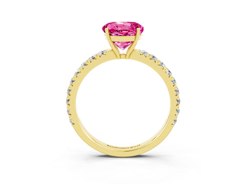 Yellow gold Round Cut Pink Sapphire Pavé Solitaire Engagement Ring with Four-Prong Setting_15