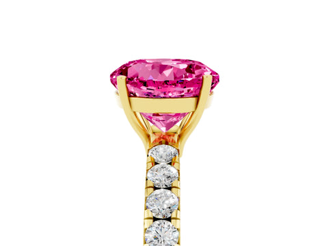 Yellow gold Round Cut Pink Sapphire Pavé Solitaire Engagement Ring with Four-Prong Setting_17
