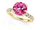 Yellow gold Round Cut Pink Sapphire Pavé Solitaire Ring with Round Band and Prong Setting_13