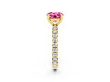 Yellow gold Round Cut Pink Sapphire Pavé Solitaire Ring with Round Band and Prong Setting_14