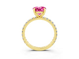 Yellow gold Round Cut Pink Sapphire Pavé Solitaire Ring with Round Band and Prong Setting_15