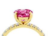 Yellow gold Round Cut Pink Sapphire Pavé Solitaire Ring with Round Band and Prong Setting_16