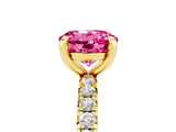 Yellow gold Round Cut Pink Sapphire Pavé Solitaire Ring with Round Band and Prong Setting_17