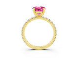 Yellow gold Round Cut Pink Sapphire Pavé Solitaire Ring with Round Band and Prong Setting_27