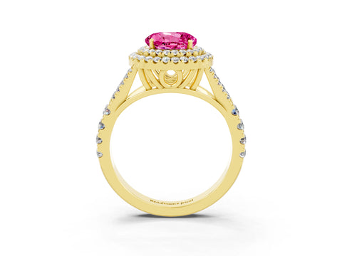 Yellow gold Round Cut Pink Sapphire Pavé Split Shank Double Halo Engagement Ring_3