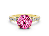 Yellow gold Round Cut Pink Sapphire Pave Band Solitaire Ring with Four-Prong Setting_60